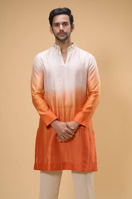 Shop_Taavare_Off White Chanderi Applique Ombre Kurta With Pant _Online_at_Aza_Fashions
