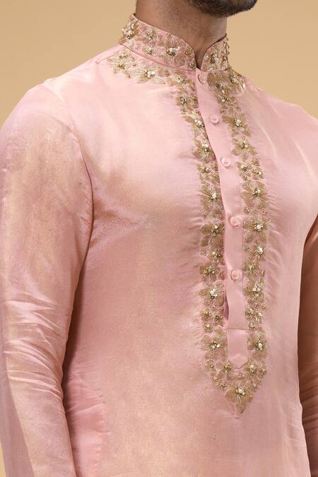 Buy Taavare Peach Tissue, Organza, Cotton Floral Threadwork Placement Kurta With Pant Buy_Taavare_Peach Tissue, Organza, Cotton Floral Threadwork Placement Kurta With Pant