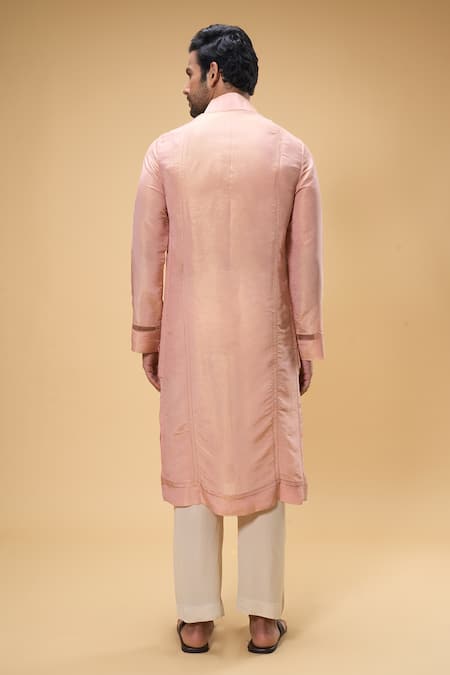 Shop_Taavare_Peach Tissue, Organza Embroidery Threadwork Kurta With Pant _at_Aza_Fashions