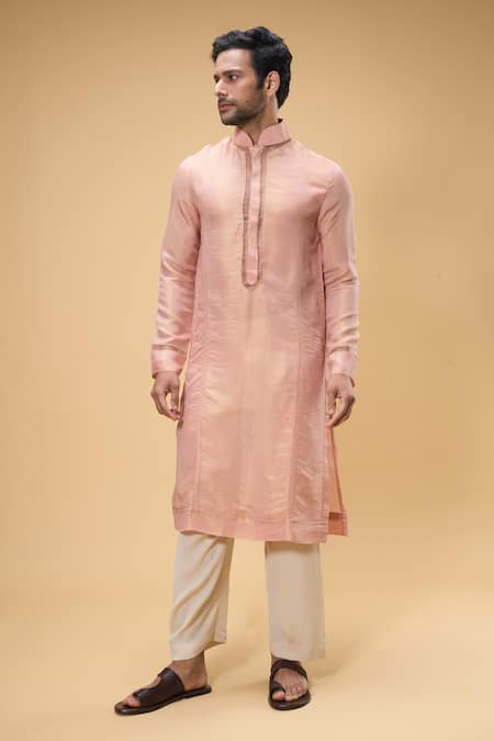 Buy_Taavare_Peach Tissue, Organza Embroidery Threadwork Kurta With Pant _Online_at_Aza_Fashions