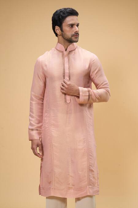 Shop_Taavare_Peach Tissue, Organza Embroidery Threadwork Kurta With Pant _Online_at_Aza_Fashions