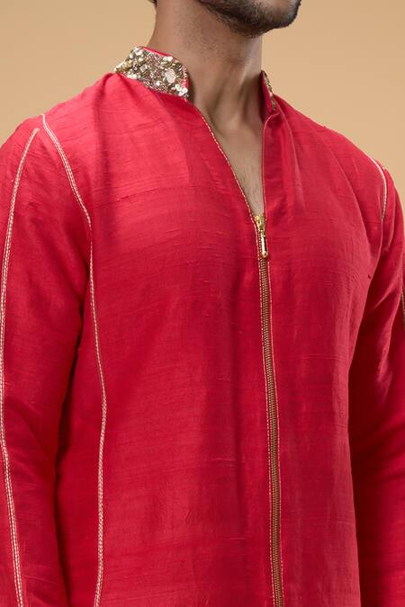 Buy_Taavare_Red Ramie, Cotton Pearls, Sequins Placed Embellished Kurta With Pant 