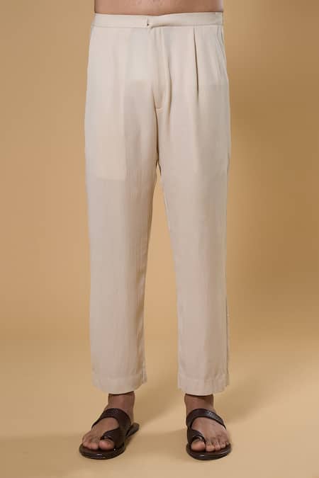 Taavare_Blue Ramie, Cotton Sequins, Embroidery Placement Embellished Kurta With Pant _at_Aza_Fashions