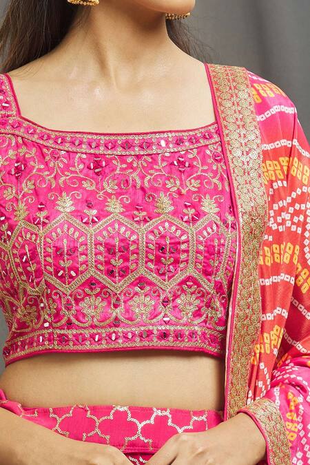 Shop_Samyukta Singhania_Pink Floral Scoop Neck Sequin Work Lehenga Set_Online_at_Aza_Fashions