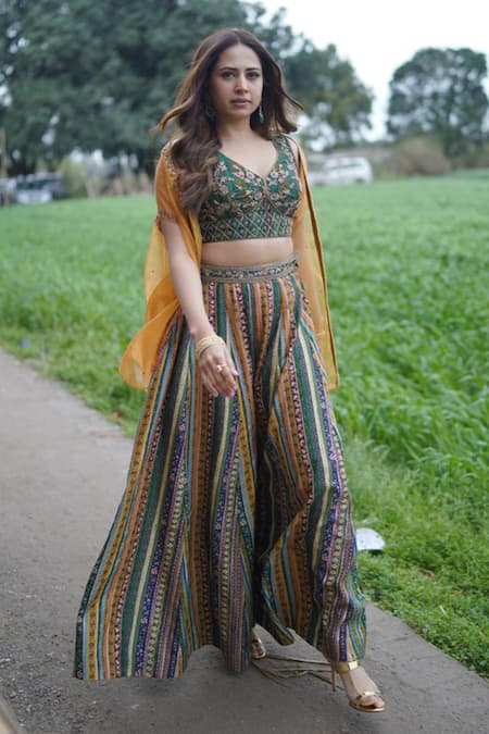 Shop Kalista Yellow Viscose, Silk Embroidery Open Neck Noor Sheer Cape And Sharara Set Online at Aza Fashions Shop_Kalista_Yellow Viscose, Silk Embroidery Open Neck Noor Sheer Cape And Sharara Set _Online_at_Aza_Fashions