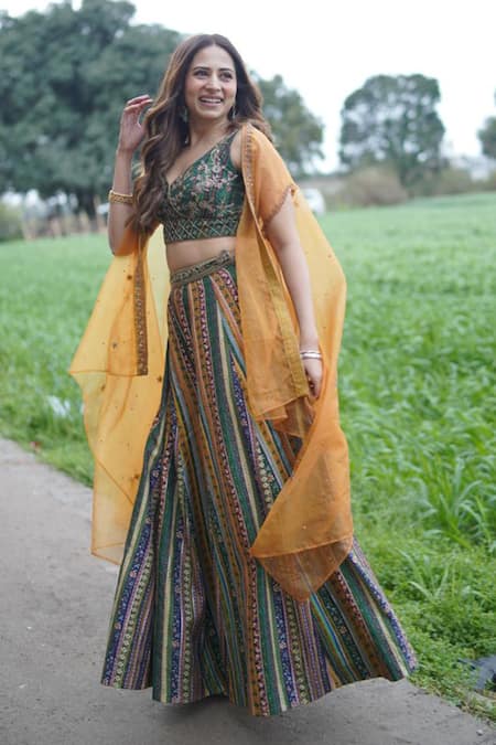 Buy Kalista Yellow Viscose, Silk Embroidery Open Neck Noor Sheer Cape And Sharara Set Buy_Kalista_Yellow Viscose, Silk Embroidery Open Neck Noor Sheer Cape And Sharara Set