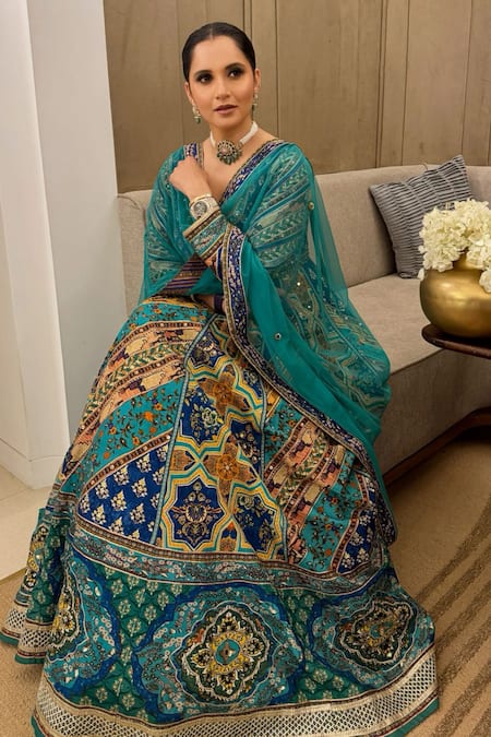 Shop_Kalista_Blue Silk, Net Beads, Sequins, Gota Patti, Jannat Adda Anarkali With Dupatta 