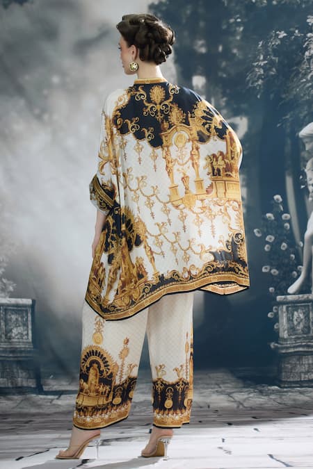 Shop_Rajdeep Ranawat_Black Silk Collared Chanel Regal Print Tunic _at_Aza_Fashions