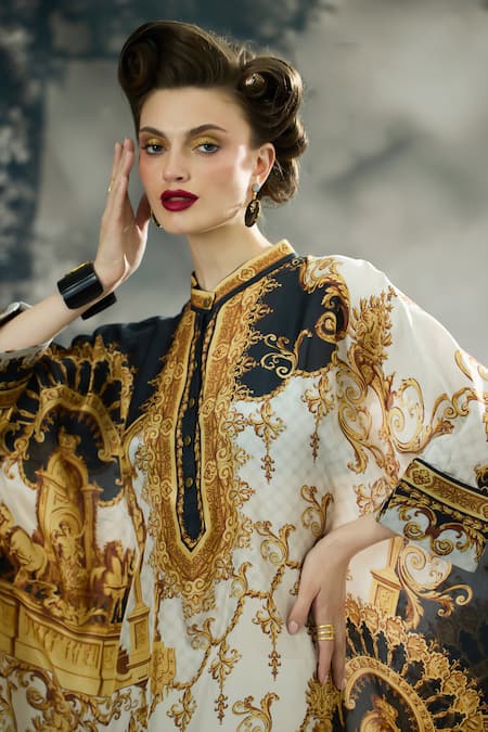 Buy_Rajdeep Ranawat_Black Silk Collared Chanel Regal Print Tunic 