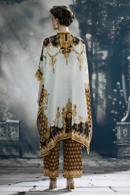 Shop_Rajdeep Ranawat_Black Silk Embroidery Collared Chantelle Regal Print Tunic _at_Aza_Fashions