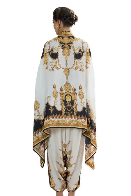 Rajdeep Ranawat_Black Chloe Silk Regal Print Cape _at_Aza_Fashions