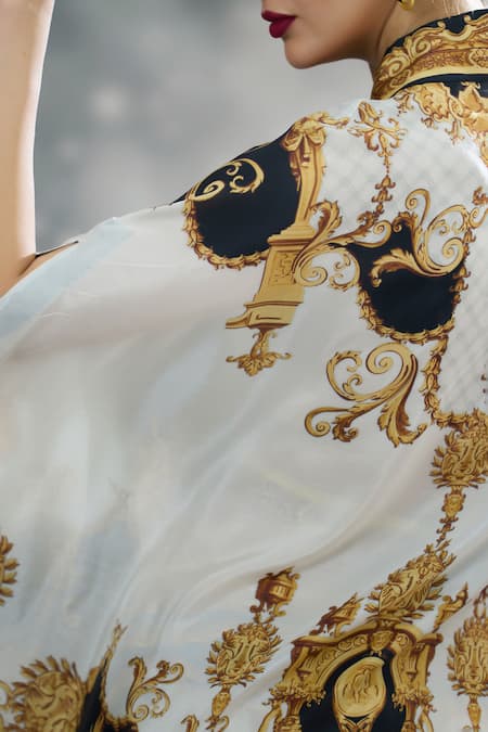 Buy_Rajdeep Ranawat_Black Chloe Silk Regal Print Cape 