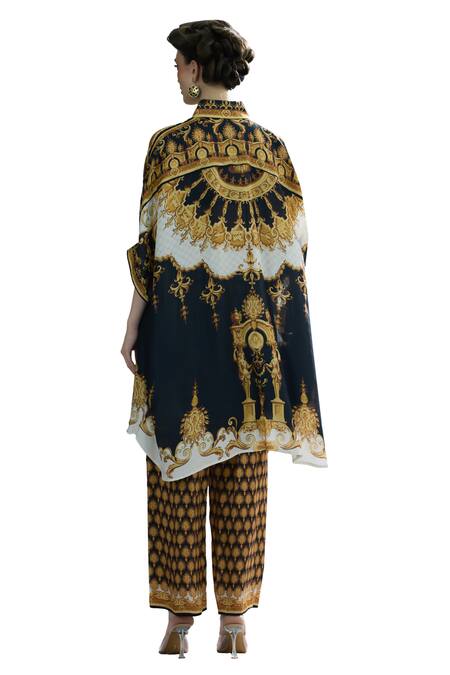 Rajdeep Ranawat_Black Silk Collared Kamara Regal Print Tunic _at_Aza_Fashions