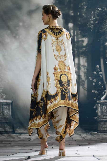 Shop_Rajdeep Ranawat_Black Silk Cowl Neck Lavanya Regal Print Tunic _at_Aza_Fashions