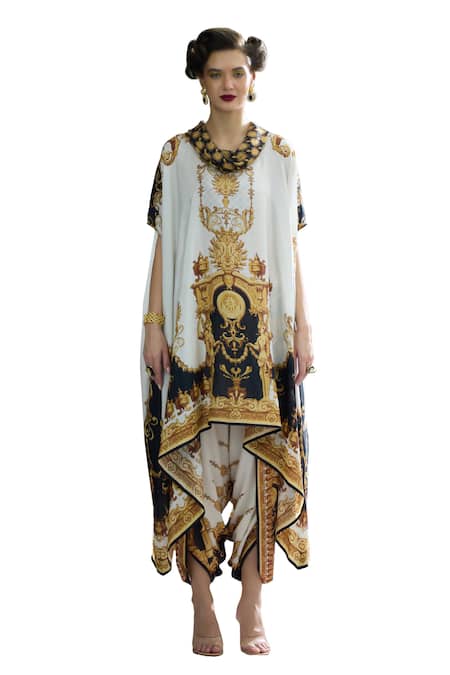 Buy_Rajdeep Ranawat_Black Silk Cowl Neck Lavanya Regal Print Tunic _Online_at_Aza_Fashions