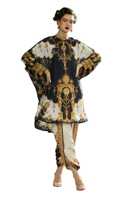 Buy_Rajdeep Ranawat_Black Silk Collared Mabel Regal Print Tunic 