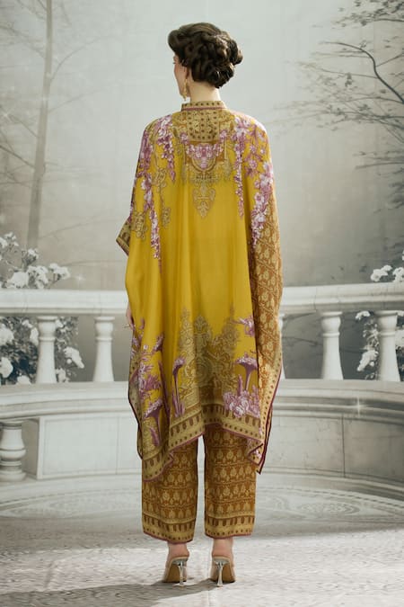 Shop_Rajdeep Ranawat_Yellow Silk Bandeau Neck Chantelle Printed Asymmetric Tunic _at_Aza_Fashions