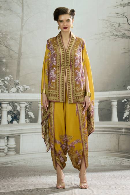 Rajdeep Ranawat Yellow Chloe Silk Cape Online at Aza Fashions Rajdeep Ranawat_Yellow Chloe Silk Cape _Online_at_Aza_Fashions