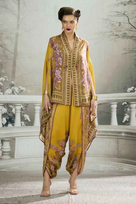 Shop Rajdeep Ranawat Yellow Chloe Silk Cape Online at Aza Fashions Shop_Rajdeep Ranawat_Yellow Chloe Silk Cape _Online_at_Aza_Fashions