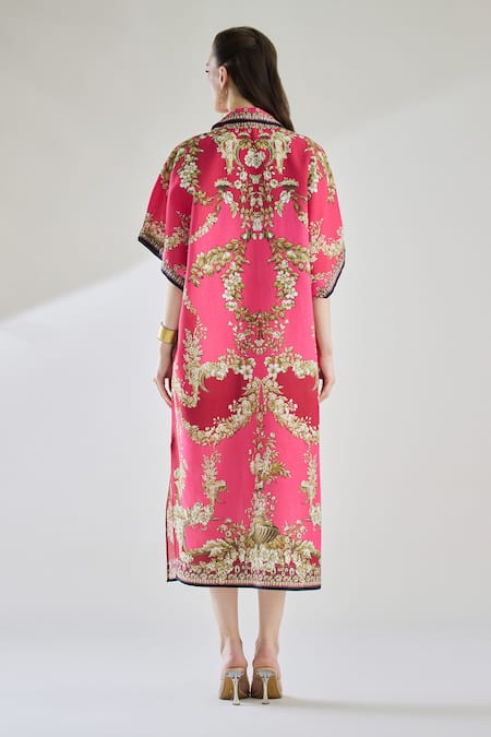 Rajdeep Ranawat Briana Printed Half Sleeve Shirt Collar Kaftan Dress 