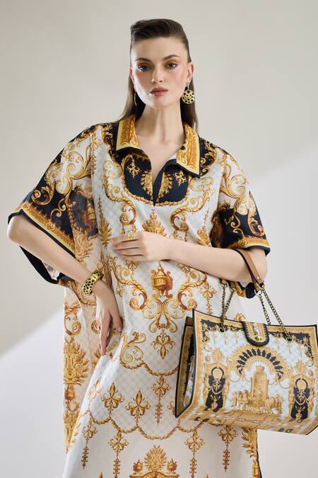 Shop Rajdeep Ranawat Black Cotton, Linen Embroidery Collared Briana Printed Shirt Kaftan Dress Online at Aza Fashions Shop_Rajdeep Ranawat_Black Cotton, Linen Embroidery Collared Briana Printed Shirt Kaftan Dress _Online_at_Aza_Fashions