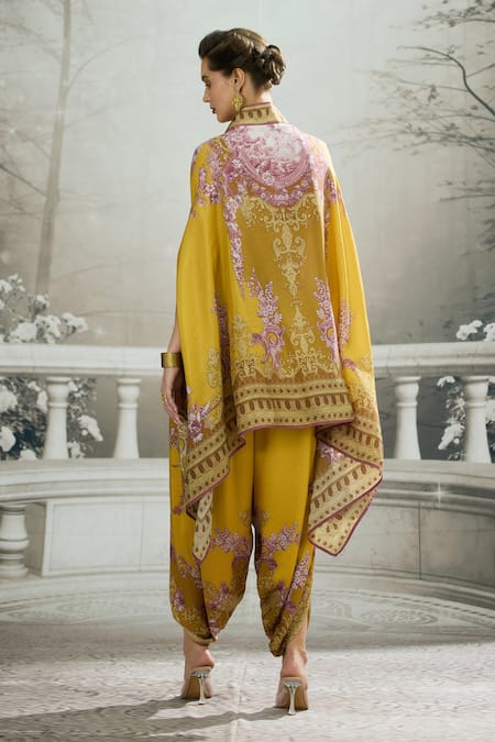 Shop_Rajdeep Ranawat_Yellow Modal, Satin Sonth Floral Border Print Dhoti Pant _at_Aza_Fashions