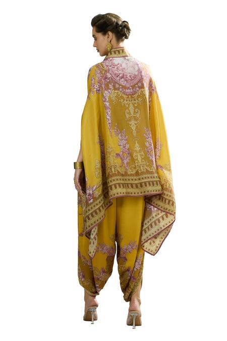 Rajdeep Ranawat_Yellow Modal, Satin Sonth Floral Border Print Dhoti Pant _at_Aza_Fashions
