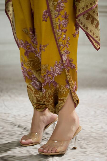 Shop_Rajdeep Ranawat_Yellow Modal, Satin Sonth Floral Border Print Dhoti Pant 