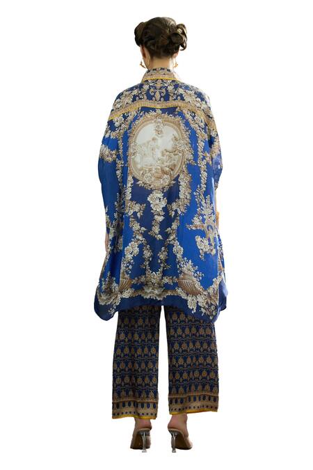 Buy_Rajdeep Ranawat_Blue Modal, Satin Permaz Mughal Print Flared Pant 