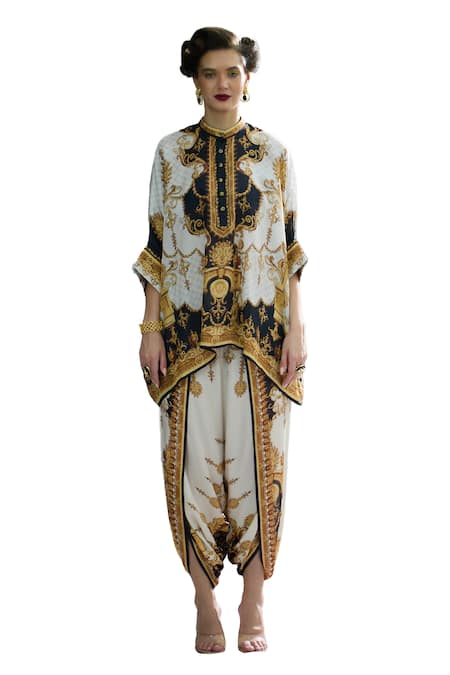 Rajdeep Ranawat_Black Modal, Satin Sonth Paisley Print Dhoti Pant _Online_at_Aza_Fashions