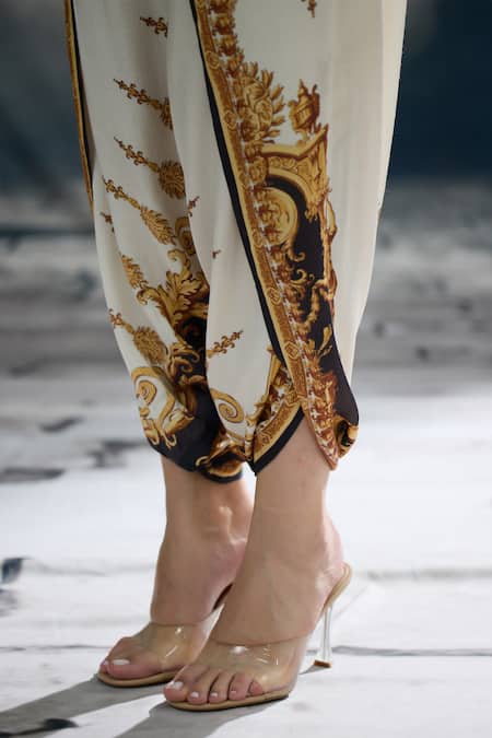 Rajdeep Ranawat_Black Modal, Satin Sonth Paisley Print Dhoti Pant _at_Aza_Fashions