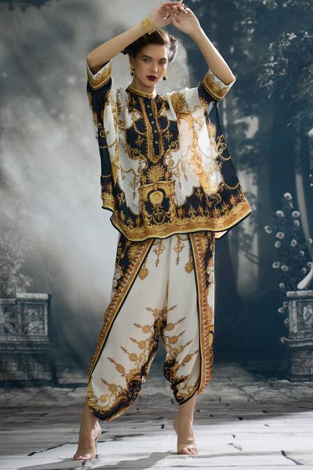 Buy_Rajdeep Ranawat_Black Modal, Satin Sonth Paisley Print Dhoti Pant 