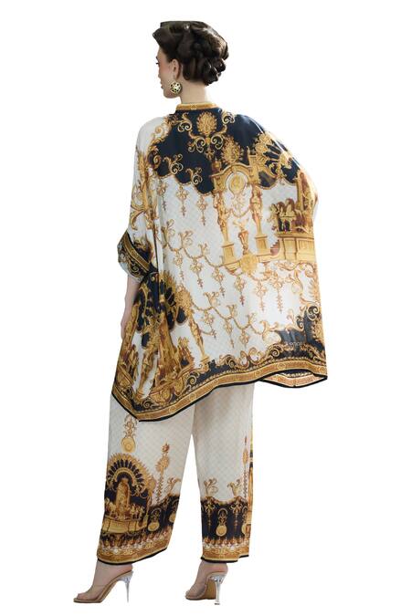 Rajdeep Ranawat_Black Modal, Satin Permaz Border Printed Flared Pant _at_Aza_Fashions