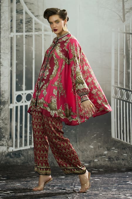 Rajdeep Ranawat_Fuchsia Modal, Satin Permaz Printed Flared Pant _at_Aza_Fashions