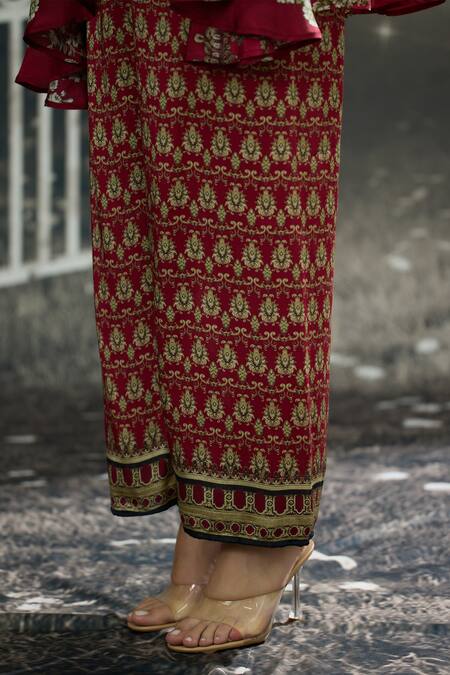 Buy_Rajdeep Ranawat_Fuchsia Modal, Satin Permaz Printed Flared Pant 