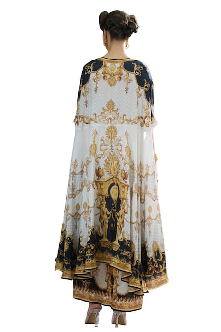 Rajdeep Ranawat_Black Silk Round Neck Caprice Vintage Fleur Print Asymmetric Tunic _at_Aza_Fashions