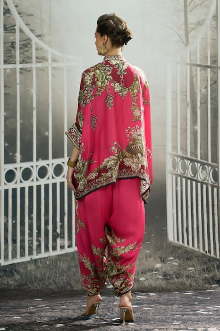 Shop_Rajdeep Ranawat_Pink Silk Embroidery Bandeau Neck Chanel Flora Treasure Print Tunic _at_Aza_Fashions
