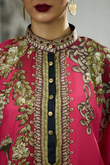 Shop_Rajdeep Ranawat_Pink Silk Embroidery Bandeau Neck Chanel Flora Treasure Print Tunic 