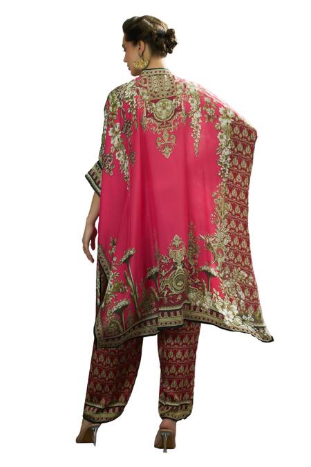 Shop_Rajdeep Ranawat_Pink Silk Embroidery Bandeau Neck Chantelle Flora Crest Print Tunic _Online_at_Aza_Fashions