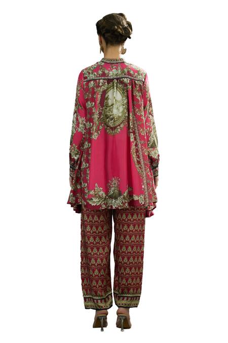 Shop_Rajdeep Ranawat_Pink Silk Embroidery Bandeau Neck Nilofer Breeze Bloom Print Tunic _Online_at_Aza_Fashions