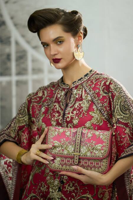 Shop_Rajdeep Ranawat_Pink Silk Mandarin Collar Ramona Blossom Print Poncho Top 