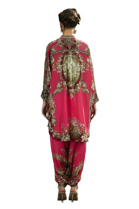 Buy_Rajdeep Ranawat_Pink Silk Embroidery Mandarin Collar Mabel Floral Ecstasy Print Tunic 