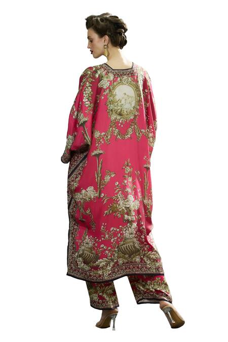 Buy_Rajdeep Ranawat_Pink V-neck Gufrina Garden Print Kaftan 