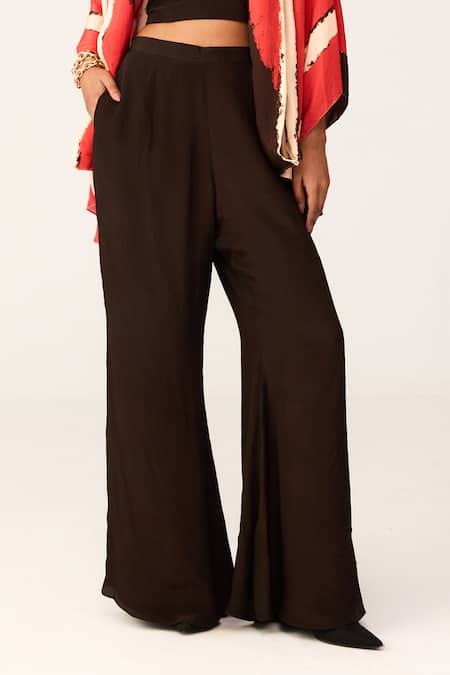 Label Shristi Chetani_Black Crepe Open Neck Printed Jacket And Pant Set _Online_at_Aza_Fashions