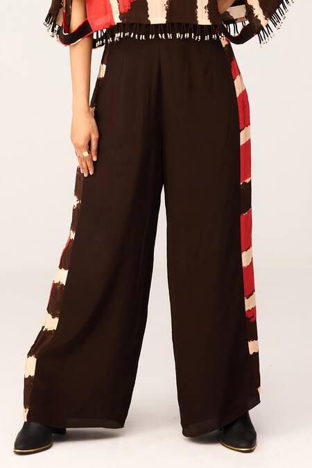 Buy Label Shristi Chetani Red Crepe Printed Cape With Flared Pant Online at Aza Fashions Buy_Label Shristi Chetani_Red Crepe Printed Cape With Flared Pant_Online_at_Aza_Fashions