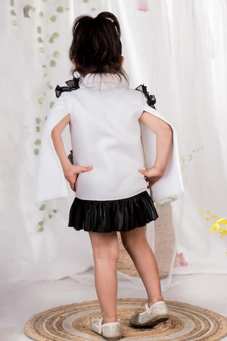 Shop Toplove White Neoprene, Cotton, Organza Embroidery Rosy Hand Blazer Dress at Aza Fashions Shop_Toplove_White Neoprene, Cotton, Organza Embroidery Rosy Hand Blazer Dress _at_Aza_Fashions