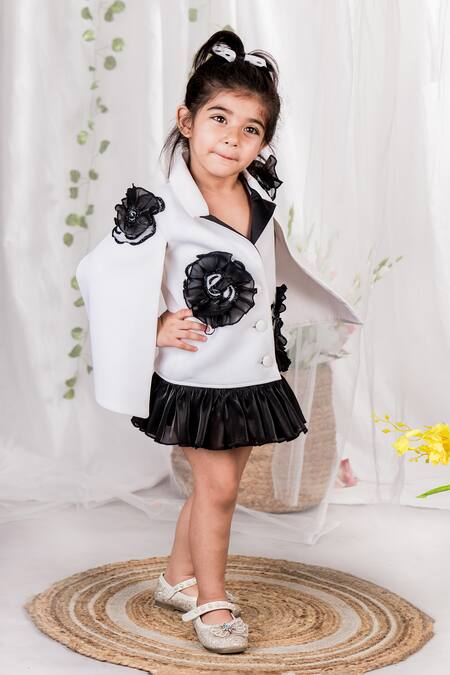 Toplove White Neoprene, Cotton, Organza Embroidery Rosy Hand Blazer Dress Online at Aza Fashions Toplove_White Neoprene, Cotton, Organza Embroidery Rosy Hand Blazer Dress _Online_at_Aza_Fashions