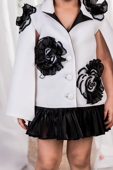 Buy Toplove White Neoprene, Cotton, Organza Embroidery Rosy Hand Blazer Dress Online at Aza Fashions Buy_Toplove_White Neoprene, Cotton, Organza Embroidery Rosy Hand Blazer Dress _Online_at_Aza_Fashions