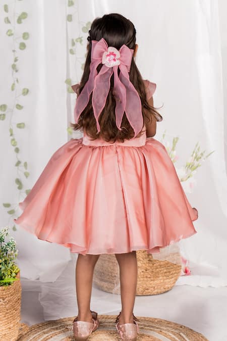 Shop_Toplove_Peach Cotton, Silk Organza Crystals, Whimsical Bloom Hand Embroidered Dress _at_Aza_Fashions