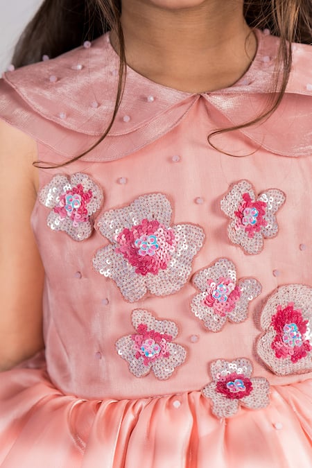 Buy_Toplove_Peach Cotton, Silk Organza Crystals, Whimsical Bloom Hand Embroidered Dress _Online_at_Aza_Fashions